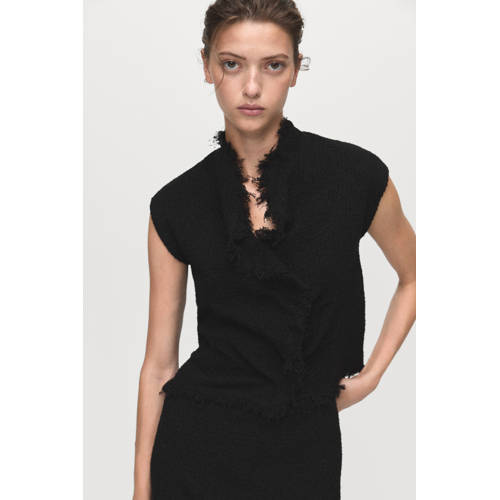 Mango tweed top zwart afbeelding
