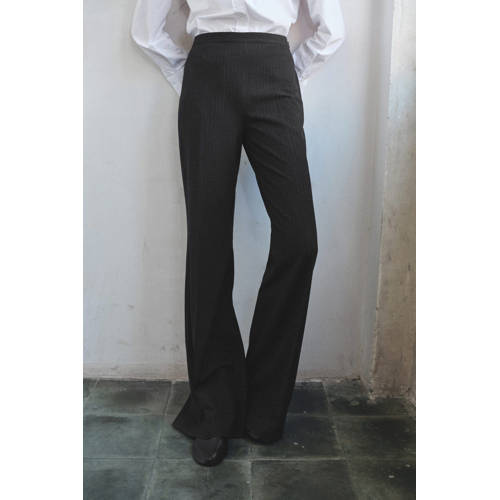 Mango wide leg high waist broek grijs afbeelding