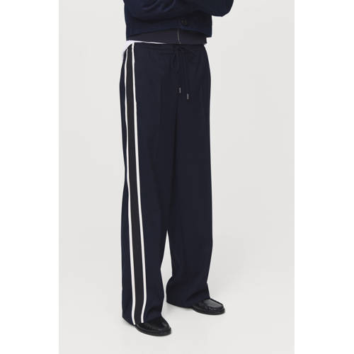 Mango wide leg regular waist gestreepte casual broek marine afbeelding