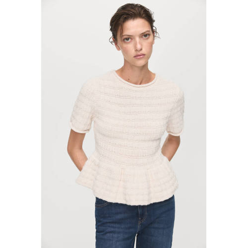 Mango peplum top met wol ecru grof gebreid afbeelding