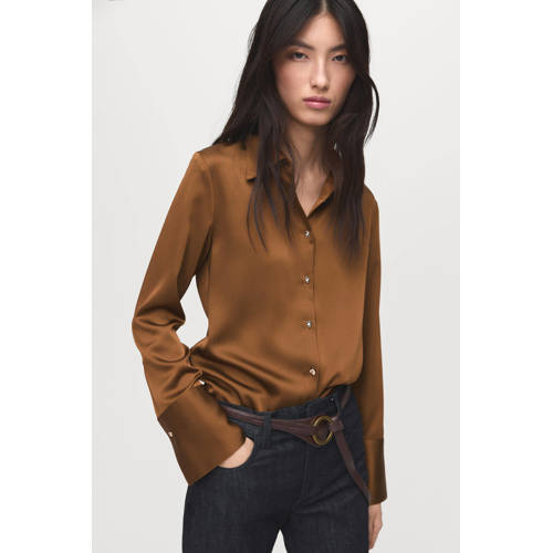 Mango satijnen blouse bruin afbeelding