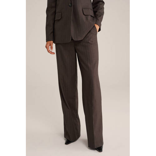 WE Fashion wide leg regular waist broek donkerbruin afbeelding
