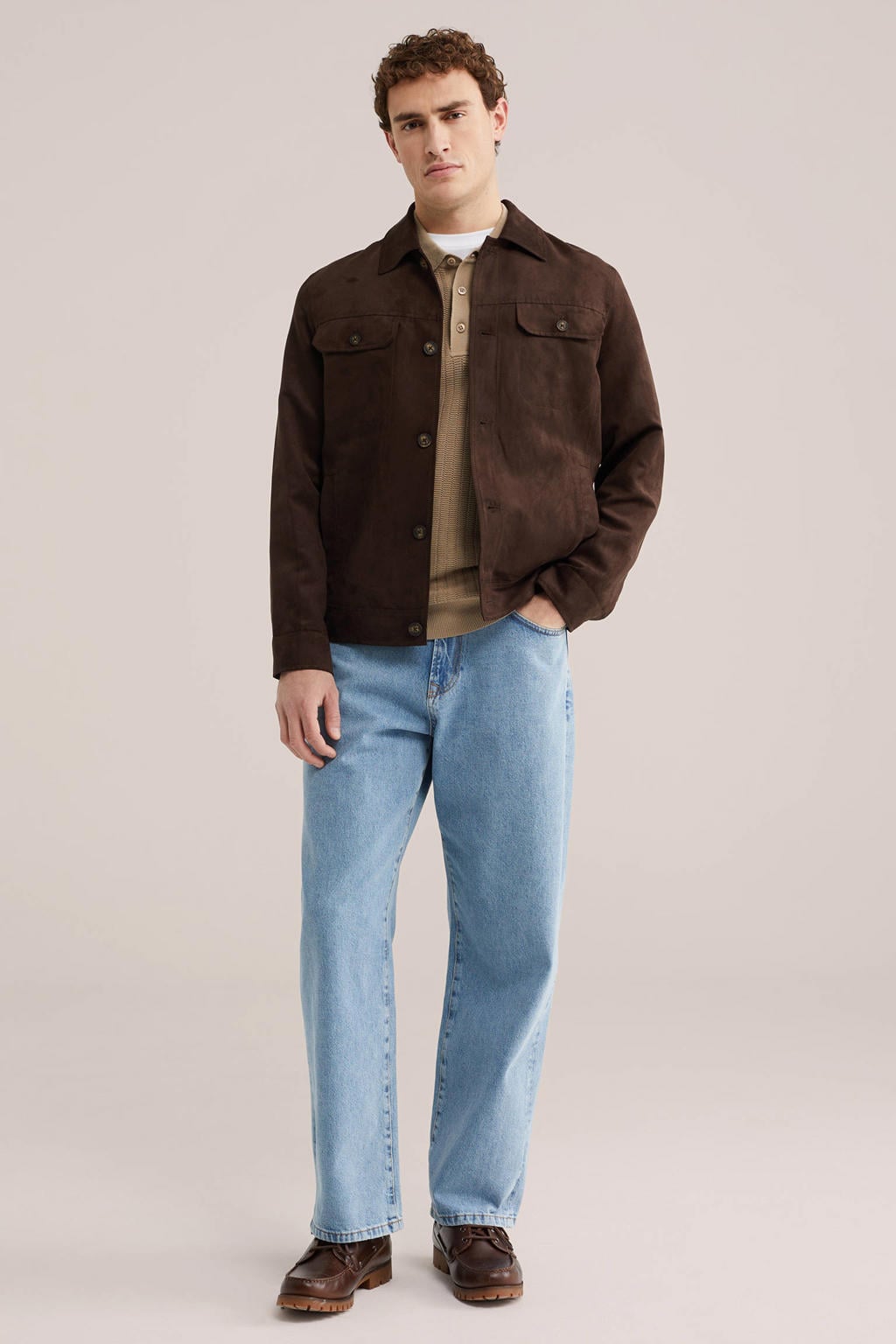 WE Fashion suede jasje donkerbruin