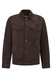 thumbnail: Donkerblauwe heren WE Fashion suede jasje met effen, lange mouwen, klassieke kraag en knoopsluiting