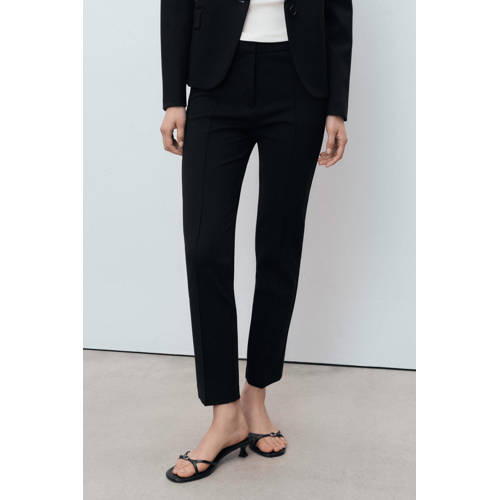 Mango straight regular waist pantalon zwart afbeelding