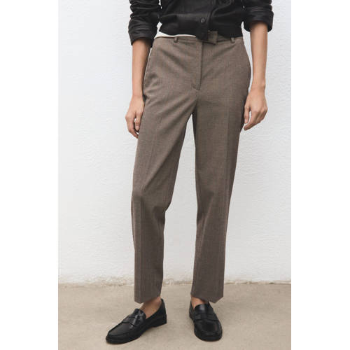 Mango slim regular waist cropped broek bruin afbeelding
