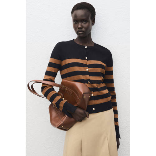 Mango gestreepte gebreid vest bruin afbeelding