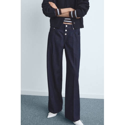 Mango wide leg jeans dark blue denim afbeelding
