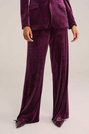 fluweelwide leg regular waist broek donkerpaars