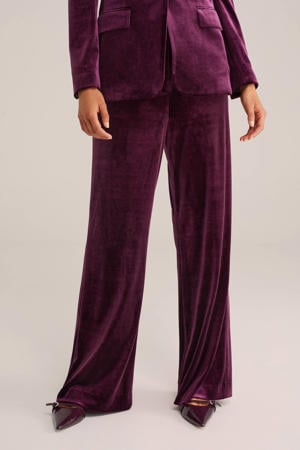 fluweelwide leg regular waist broek donkerpaars