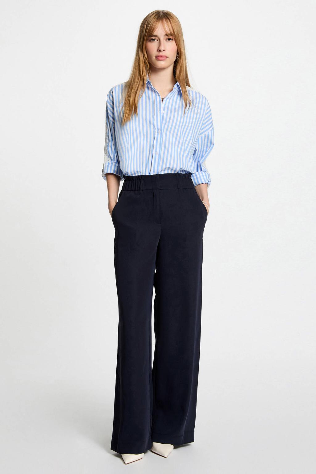 Marineblauw dames Morgan wide leg high waist pantalon maririneblauw met effen