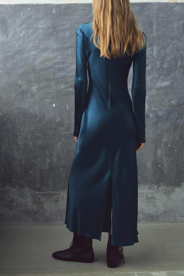 Mango satijnen maxi jurk marine wehkamp