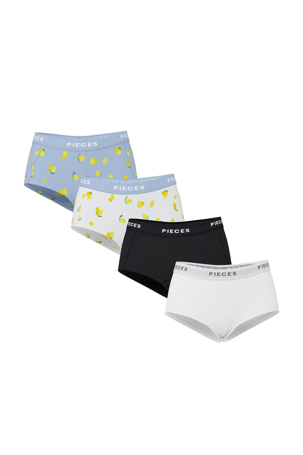 PIECES short PCLOGO (set van 4) lichtblauw/wit/zwart
