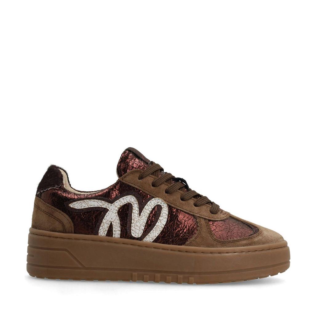 Brons en metallickleurige dames Manfield leren sneakers met veters