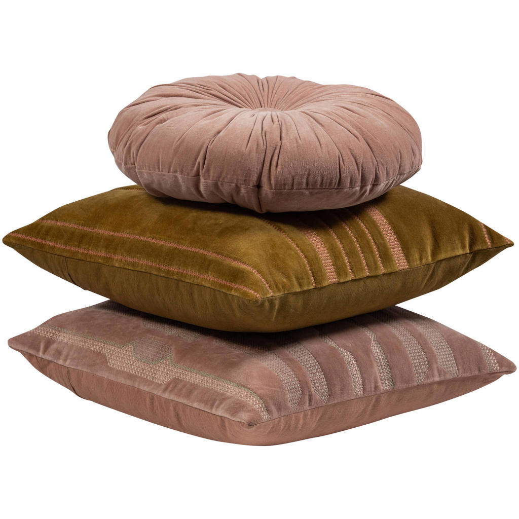 WOOOD Feis kussenset Velvet roze/naturel (set van 3) (45x45x10 cm)