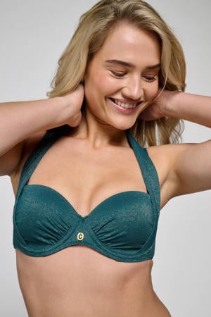 voorgevormde beugel bikinitop met lurex donkergroen