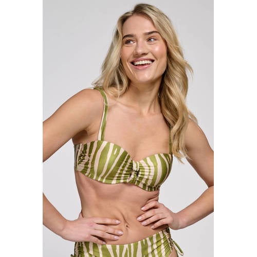 ten Cate Beach TC WOW voorgevormde strapless bandeau bikinitop groen/ecru afbeelding