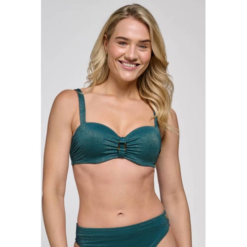ten Cate Beach TC WOW voorgevormde strapless bandeau bikinitop met lurex donkergroen afbeelding