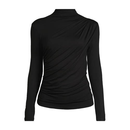 anytime top met gedrapeerd detail zwart afbeelding
