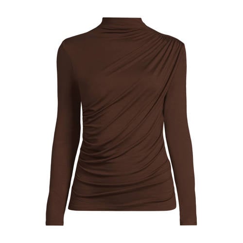 anytime top met gedrapeerd detail donkerbruin afbeelding