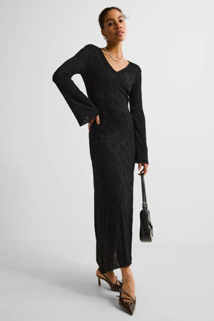 maxi jurk met textuur zwart