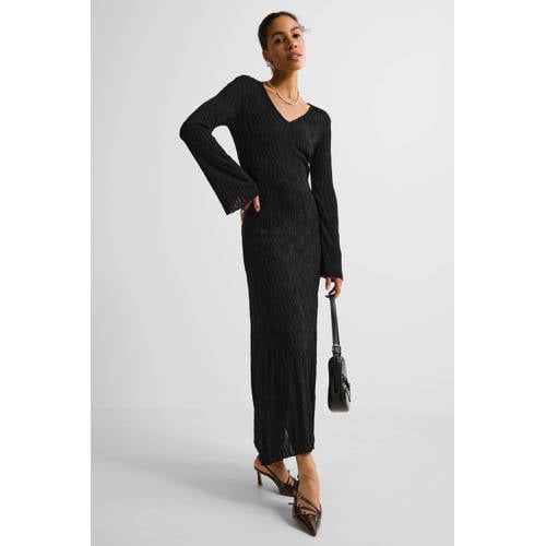 Ruby maxi jurk met textuur zwart afbeelding