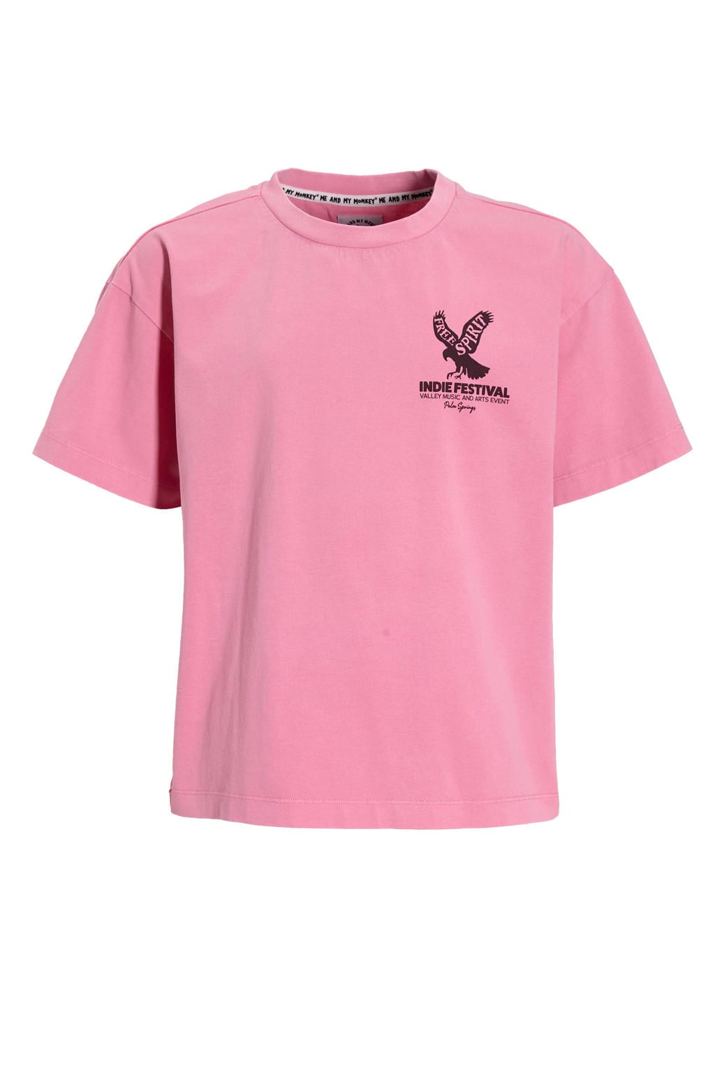Roze meisjes Me & My Monkey oversized T-shirt Violet van katoen met backprint, korte mouwen en ronde hals