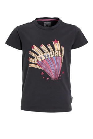 regular T-shirt Chloe antraciet met glitter