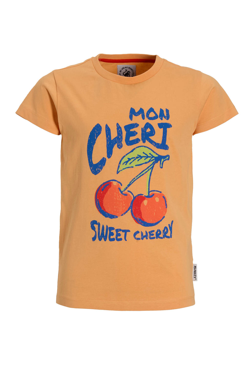 Oranje meisjes Me & My Monkey regular T-shirt Ruby van katoen met backprint, korte mouwen en ronde hals