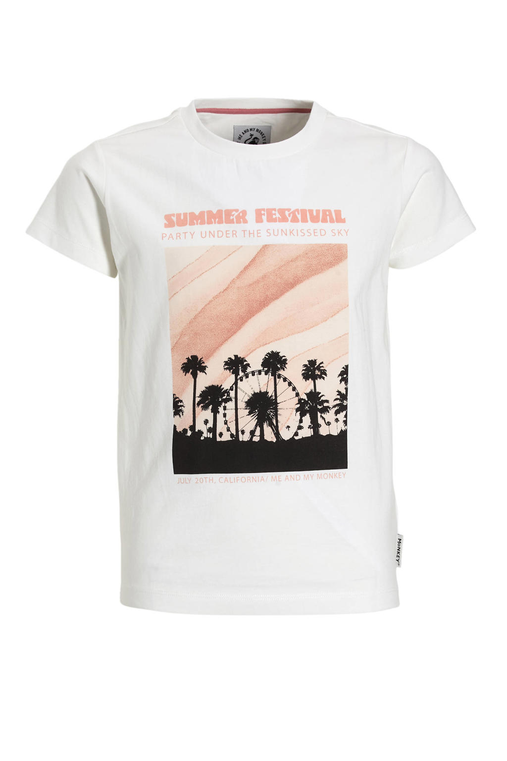 Witte meisjes Me & My Monkey regular fit T-shirt Harper van katoen met korte mouwen en ronde hals