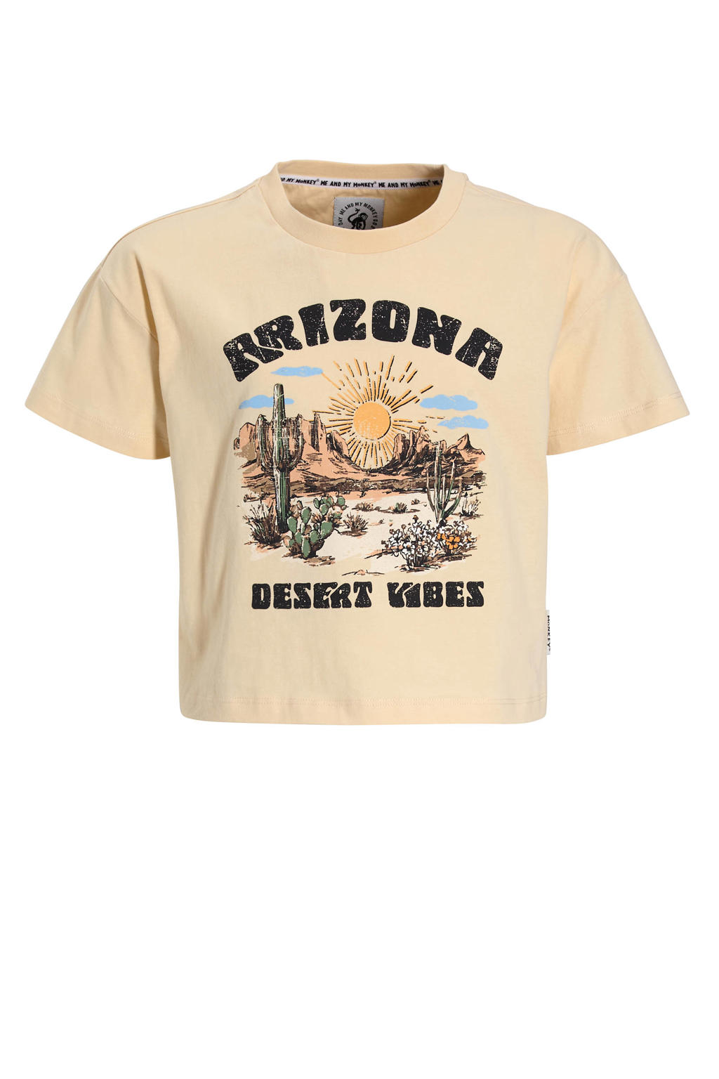 Ecru meisjes Me & My Monkey boxy T-shirt Amy van katoen met printopdruk, korte mouwen en ronde hals