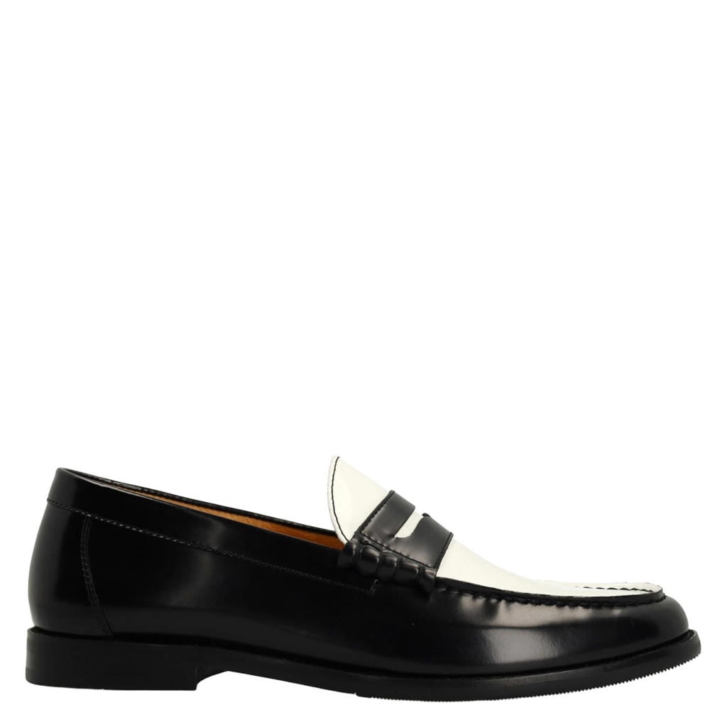 Zwart en witte heren Manfield leren loafers