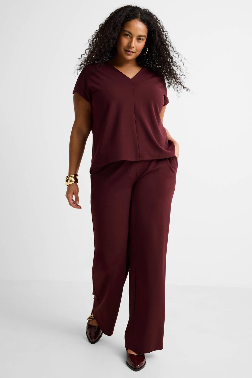 GREAT LOOKS wide leg broek bordeauxrood