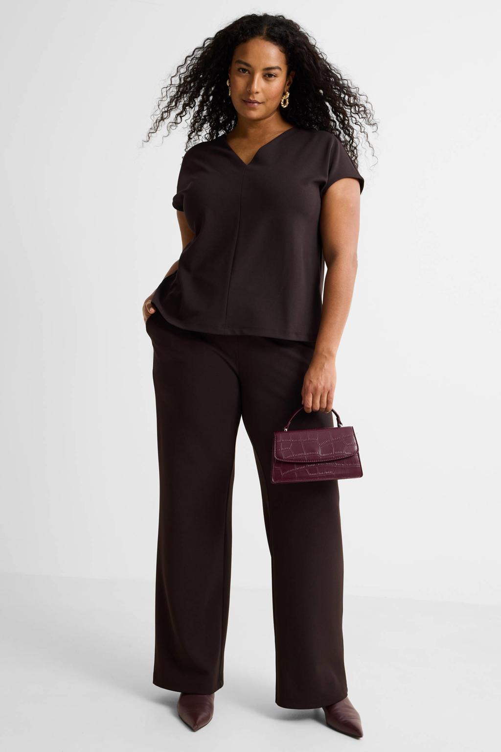 GREAT LOOKS wide leg broek donkerbruin