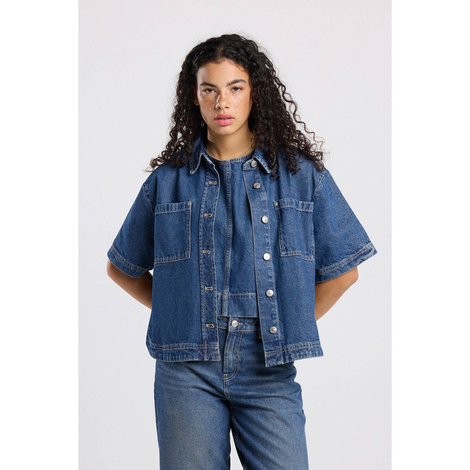 America Today denim blouse dark blue denim