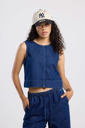 denim mouwloze top dark blue denim