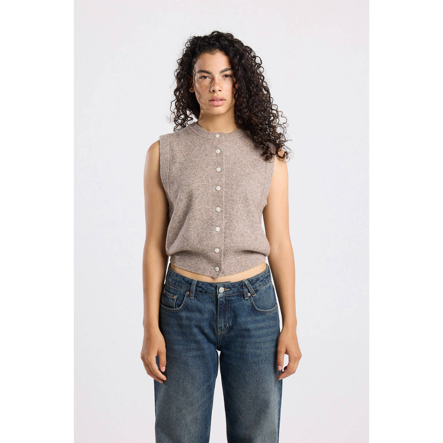 America Today gilet taupe gebreid