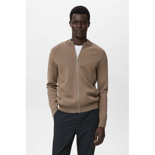 Mango Man vest fijn gebreid lichtbruin afbeelding