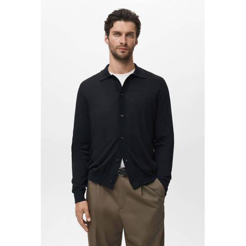 Mango Man cardigan met wol fijn gebreid zwart afbeelding