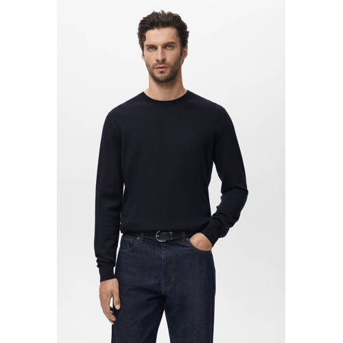 Mango Man gebreide trui met wol donkerblauw afbeelding