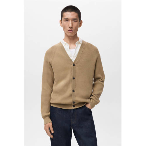 Mango Man cardigan rib gebreid beige afbeelding