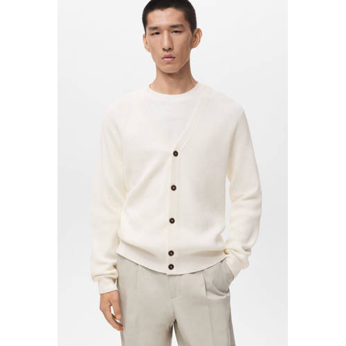 Mango Man cardigan rib gebreid wit afbeelding