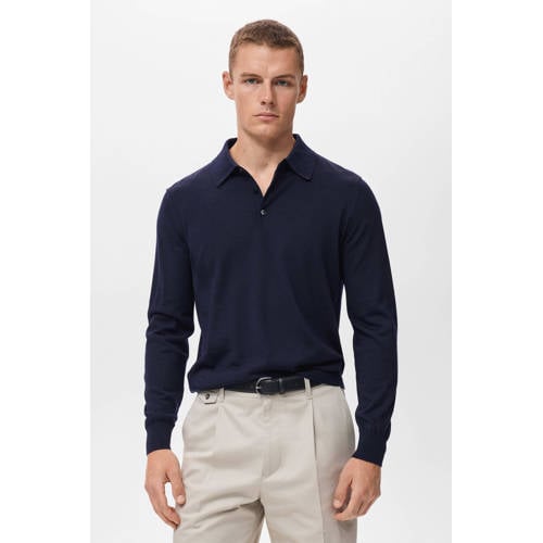 Mango Man regular polo met wol donkerblauw afbeelding