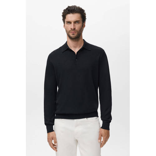 Mango Man regular polo met wol zwart afbeelding