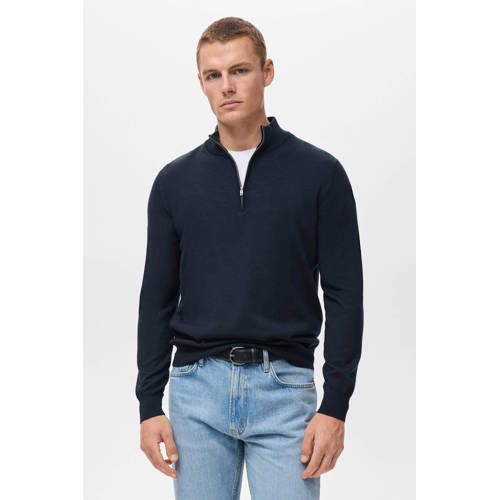 Mango Man trui met wol gebreid donkerblauw afbeelding
