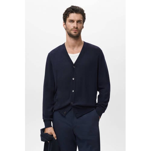 Mango Man cardigan met wol donkerblauw afbeelding