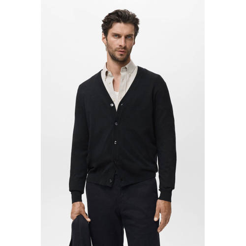 Mango Man cardigan met wol zwart afbeelding