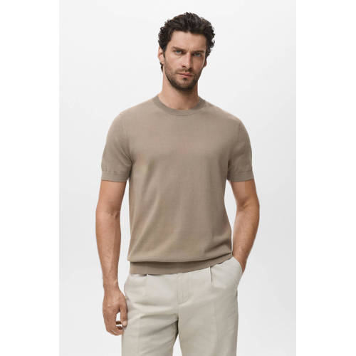 Mango Man regular T-shirt fijn gebreid lichtbruin afbeelding