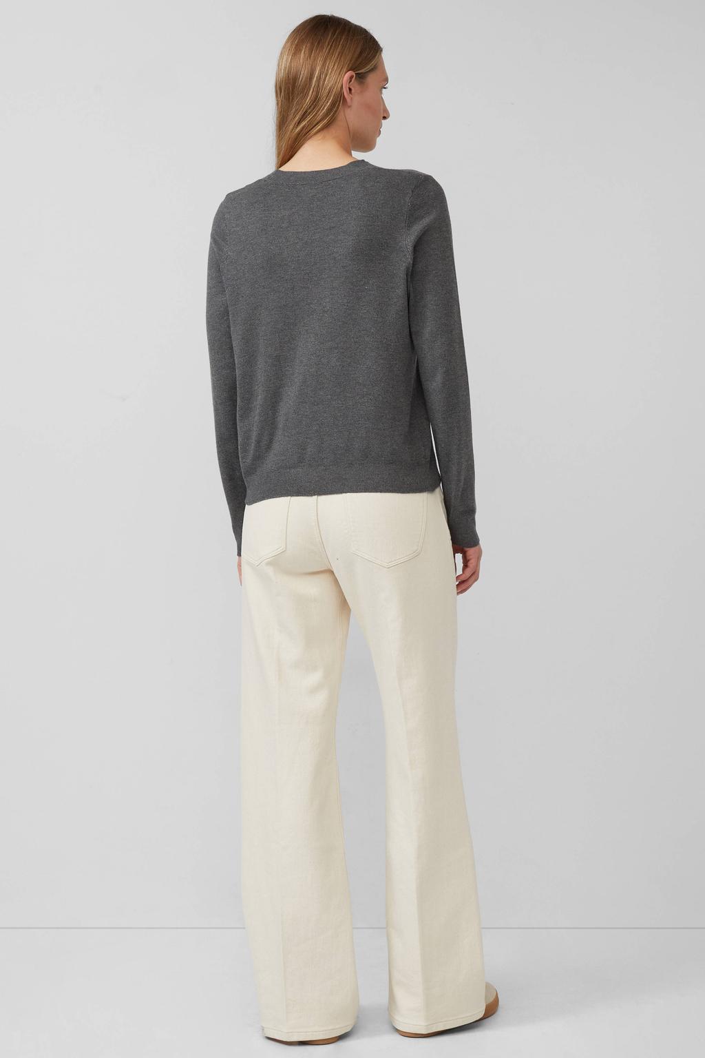 Antraciete dames s.Oliver pullover trui fijn gebreid van katoen met effen, lange mouwen en ronde hals