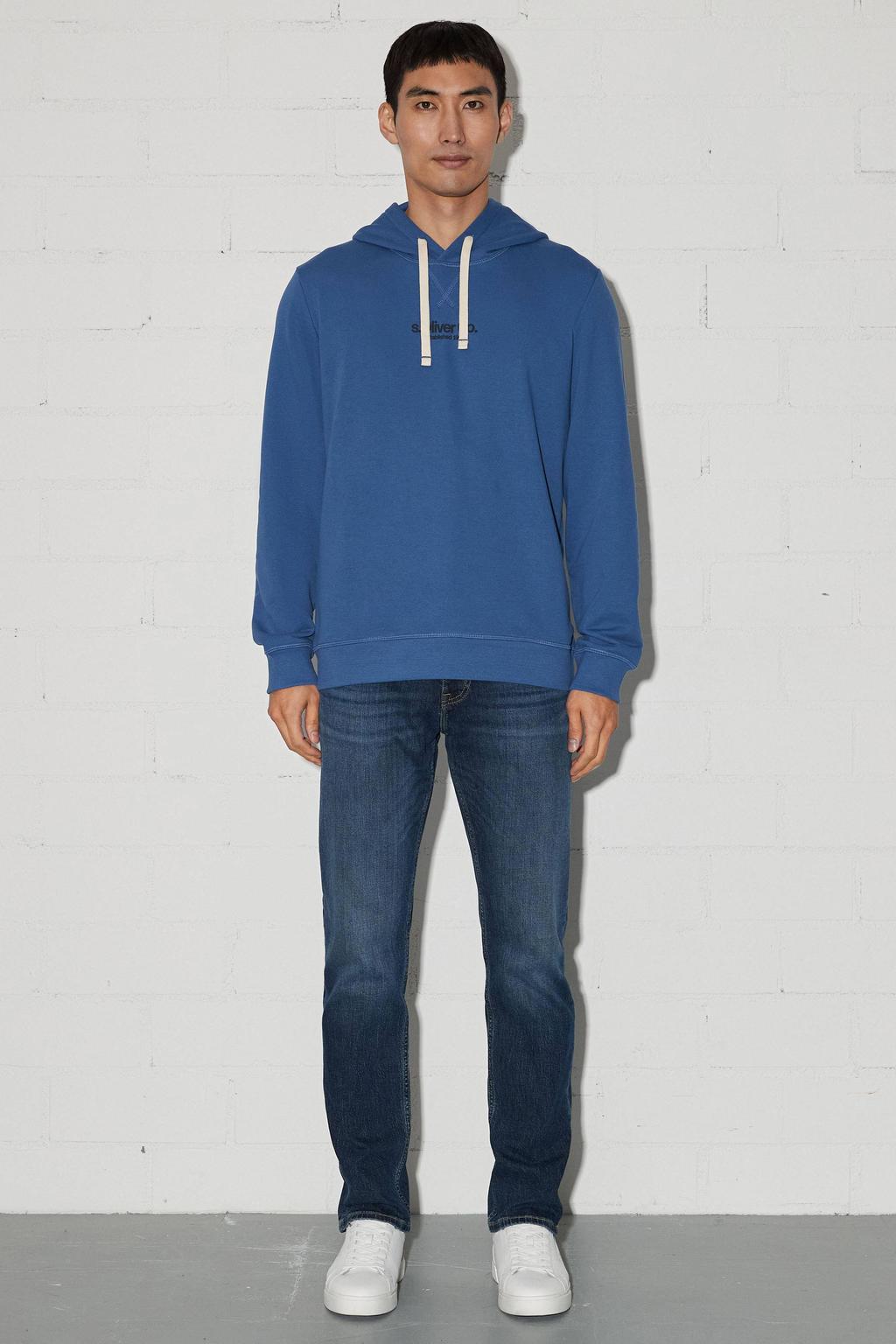 Blauwe heren s.Oliver Big Size hoodie van sweat materiaal met effen, lange mouwen en capuchon